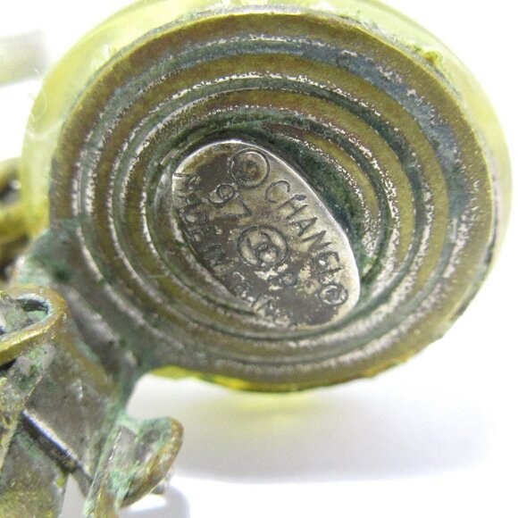 Auth CHANEL No. 5 - Clear Gold Plastic Hardware Clip On Earrings - Picture 9 of 12
